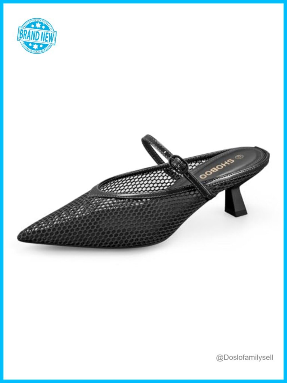 Women's Pointed Toe Kitten Heels Mesh Slip On Pump with Strap